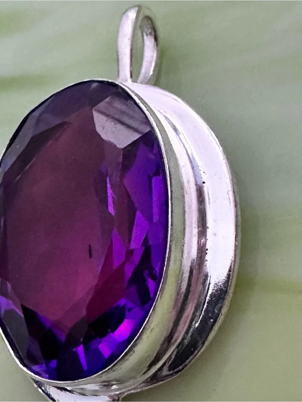Artisan Silver Pendant with Vivid Purple lab created, amethyst Faceted Stone